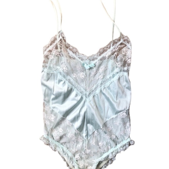 VTG Lace Teddy Size M 8/10 Mint Green Stretch Sexy Pin Up Retro Croquette - Picture 5 of 8